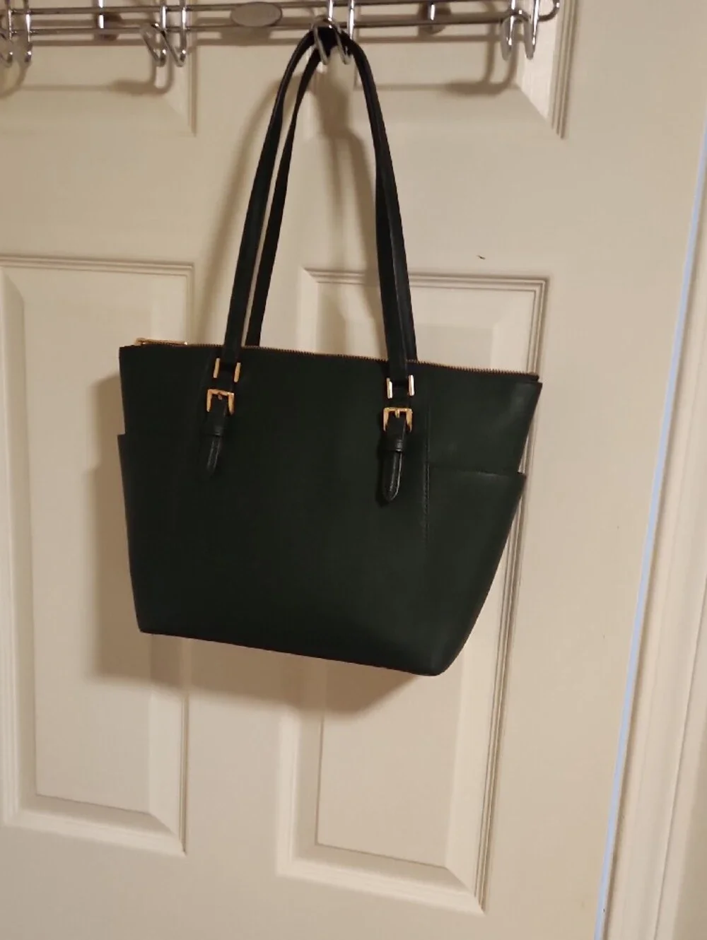 Michael Kors Forest Green Leather Tote with Gold Hardware